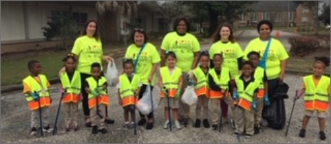 Group of children involved in litter cleanup